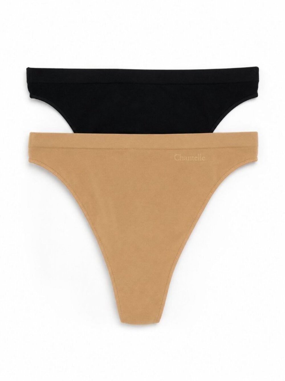 Chantelle size Large Softstretch Nude & Black Thong Panty 2 pair NEW